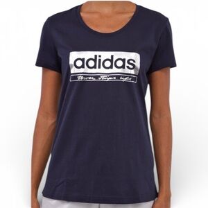 Adidas Foil Graphic Logo T-Shirt Women’s Small Loose Fit Tee Shirt Sleeves